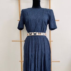Vintage Navy Blue Black Floral Minimalist Farm Cottage Core Prairie Dress